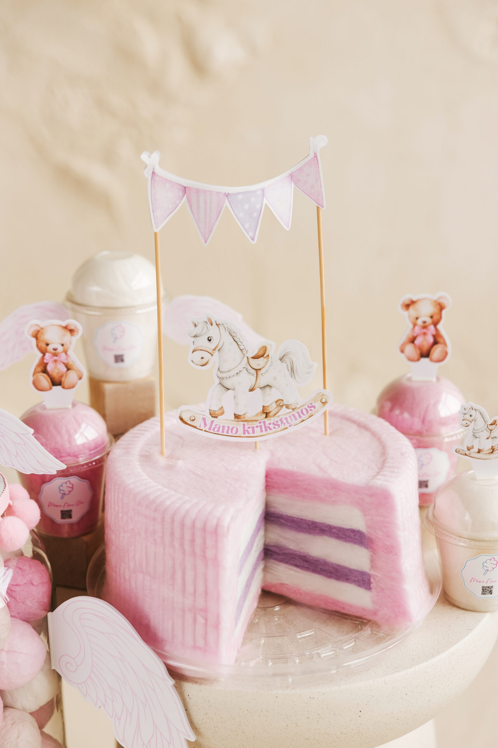 Cukraus vatos tortas „Rožinė staigmena“