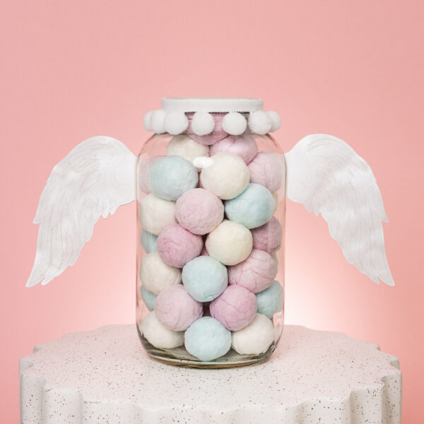 Cukraus vatos burbuliukų stiklainis „Baltas angelas“