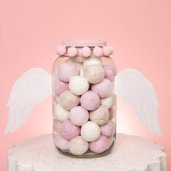 Cukraus vatos burbuliukų stiklainis „Rožinis angelas“
