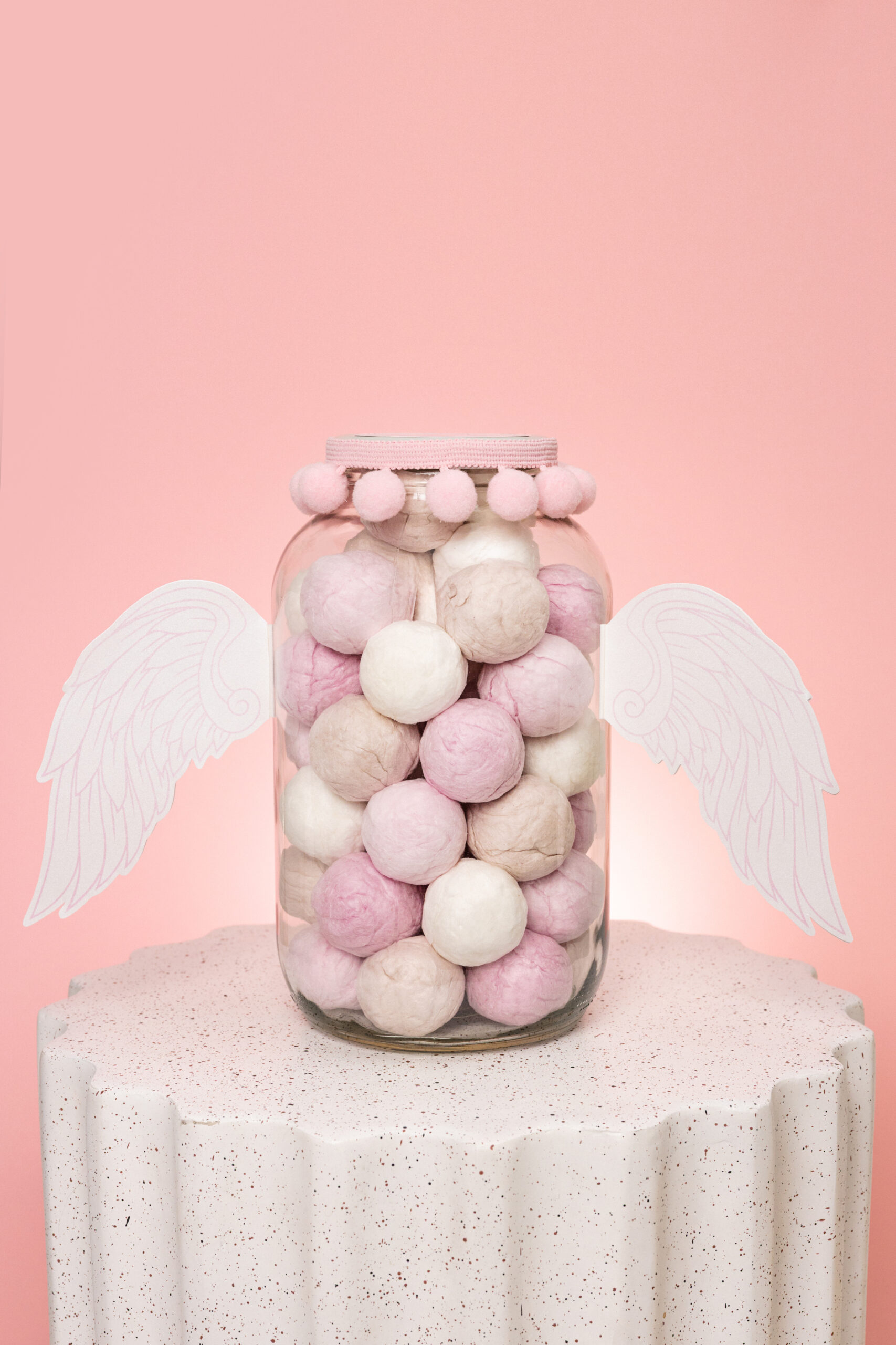 Cukraus vatos burbuliukų stiklainis „Rožinis angelas“