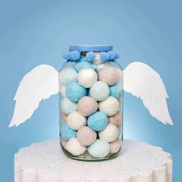 Cukraus vatos burbuliukų stiklainis „Mėlynas angelas“