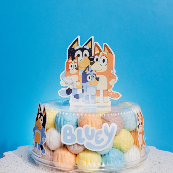 Cukraus vatos burbuliukų tortas “Bluey”